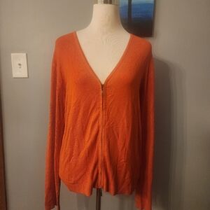 SAFRAN Wool Blend ORANGE  Knit Front Zip SWEATER L/XL